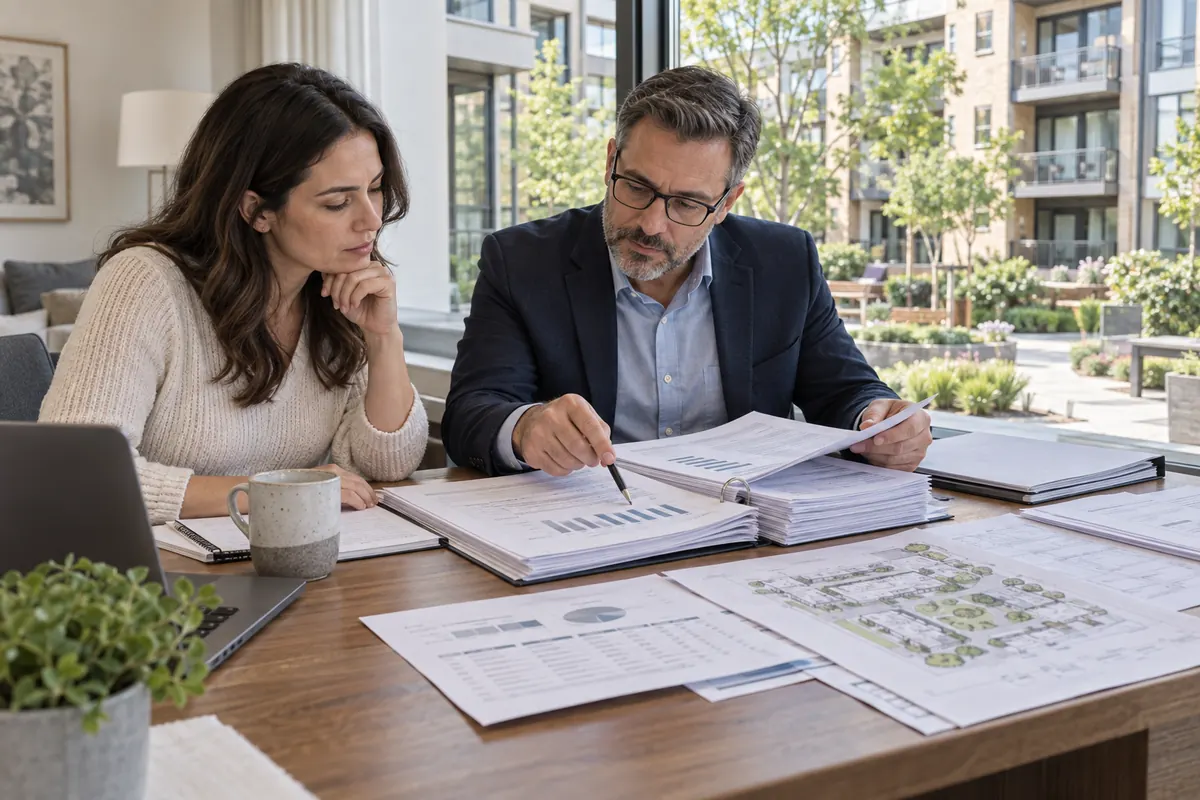 Condo buyer reviewing association financial documents