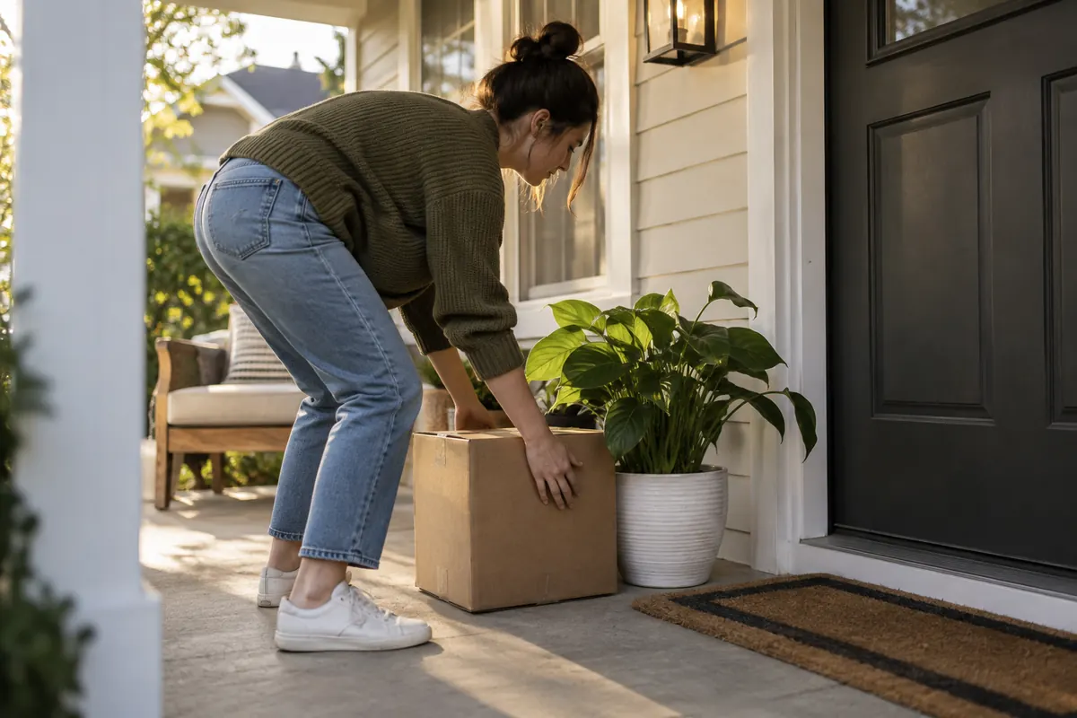 New homeowner settling into the porch of a first home