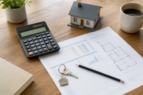 Mortgage documents and calculator for refinancing